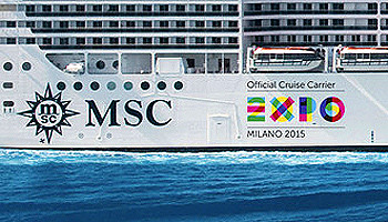 Das Logo der Weltausstellung auf der Bordwand der MSC Fantasia © MSC Cruises 