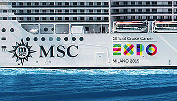 Das Logo der Weltausstellung auf der Bordwand der MSC Fantasia © MSC Cruises