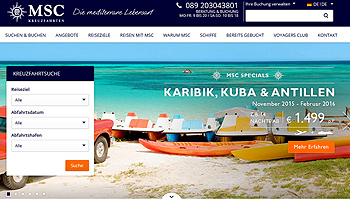 Screenshot der neuen MSC Website © MSC Kreuzfahrten