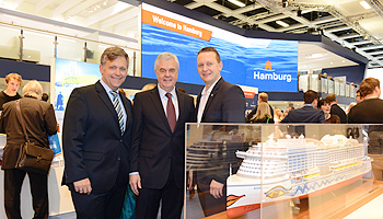 Thorsten Kausch, GF Hamburg Convention Bureau, Wirtschaftssenator Frank Horch und AIDA President Felix Eichhorn (v.l.) © redroses communications