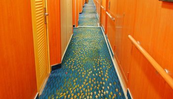 Immer dem Schwarm nach! Auf der Norwegian Jade weisen Fische auf dem Teppich in den Kabinengängen den Weg © Melanie Kiel