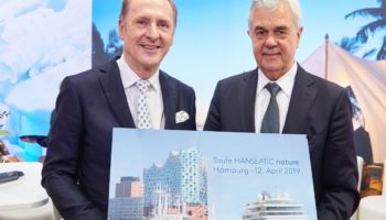 Karl J. Pojer und Frank Horch verkünden die Taufe der HANSEATIC nature in Hamburg © HL Cruises