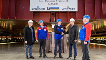 Auf der NEPTUN WERFT wurde der erste Block für die Odyssey of the Seas auf Kiel gelegt © Meyer Werft